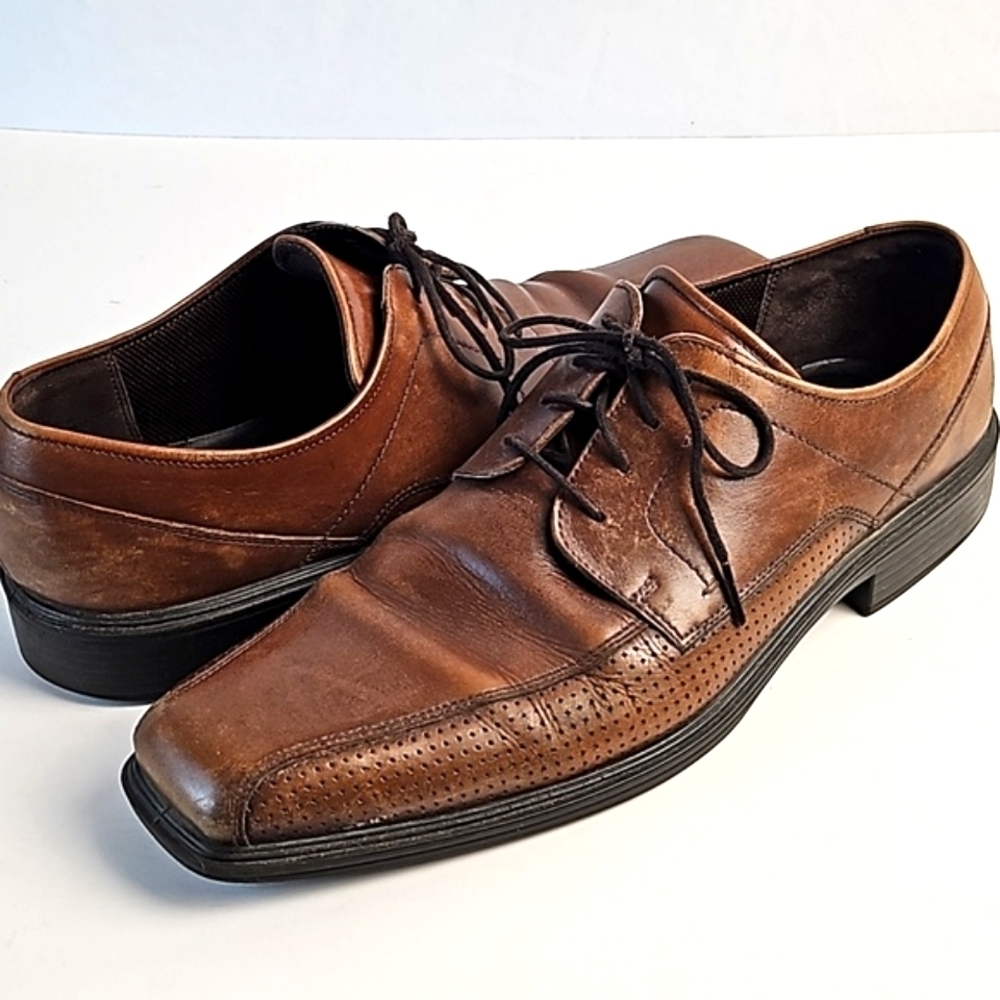 Ecco Brown Leather Lace-up Square Toe Oxford Comfort Dress Shoe Men's S…